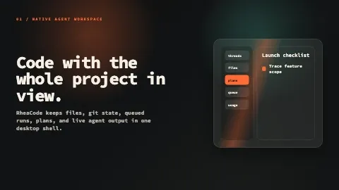 RheaCode menampilkan output eksekusi dan detail workspace