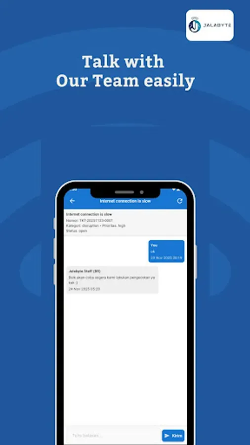 Fitur percakapan dengan tim dukungan Jalabyte